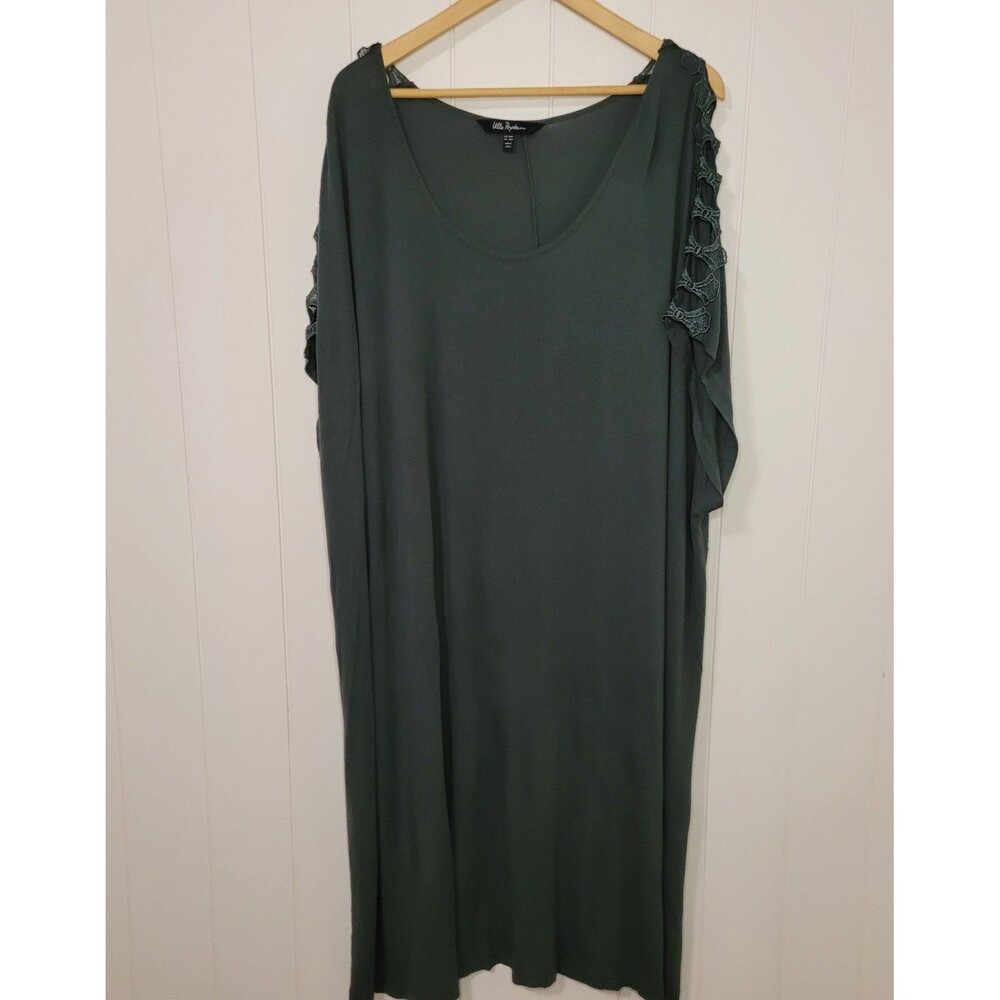 Ulla Popken Shirt Dress Womens Size 28/30 4X Green Lace Boho Stretch